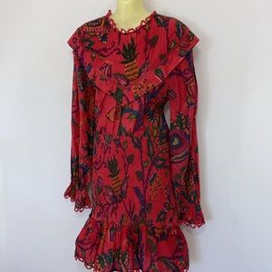 Farm Rio Dress Cotton Smocked Ruffles NWT Sz XS
